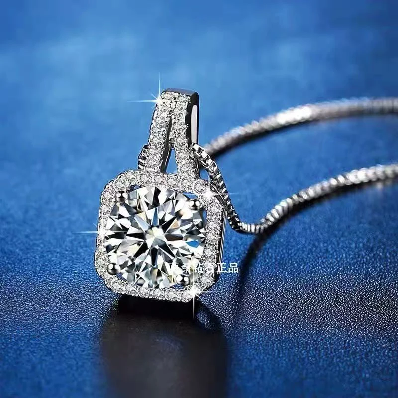 Фото Комплект украшений QMSHR 1CT: колье и серьги из настоящего муассанита, серебро 925 пробы, сертифицированный цвет D, чистота VVS1, роскошный свадебный подарок для женщин №4