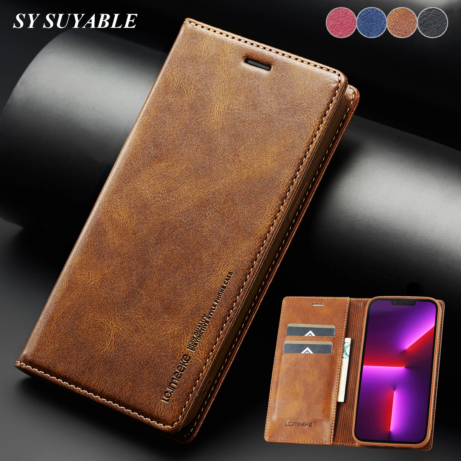

Flip Leather Phone Case For iPhone 14 13 12 Mini 11 Pro XS Max XR X 8 7 Plus Strong Magnetic Shockproof Wallet Card Slots Cover