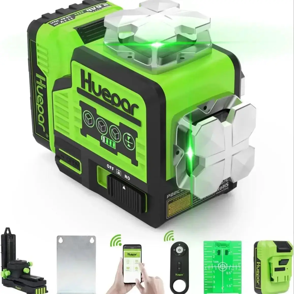 Самонивелирующийся лазерный уровень Huepar зеленый пересекающийся 2D лазер с