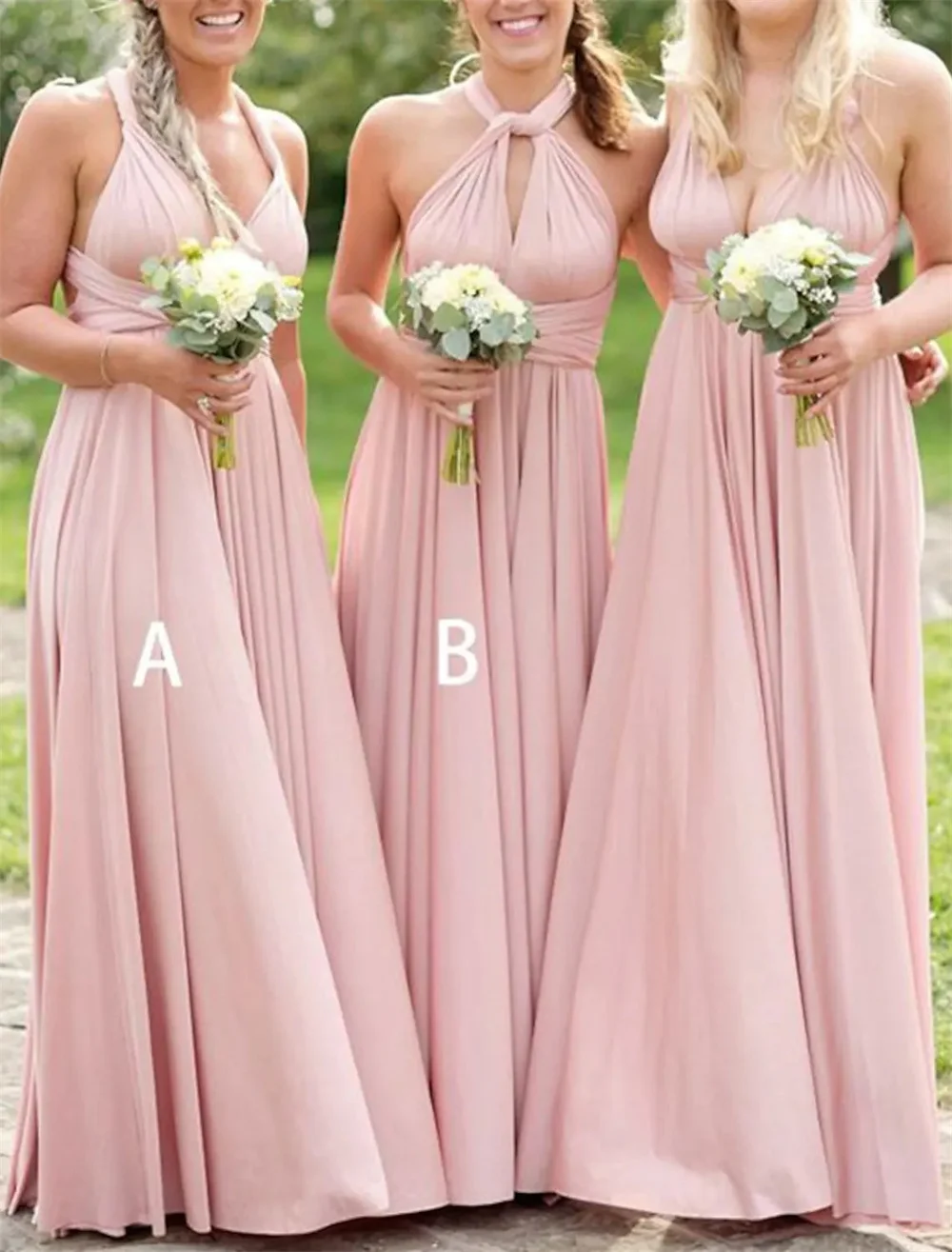 

A-Line Bridesmaid Dress Halter Neck Sleeveless Sexy Floor Length Chiffon with Sash Ribbon Pleats vestidos de fiesta largos