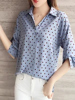 office ladies blouses women shirts turn down neck adjustable sleeve polka dot female blouse summer buttons chiffon top 2021 new