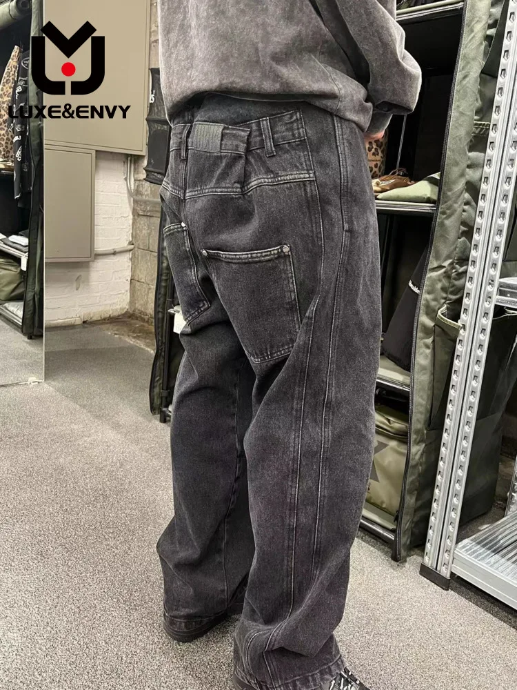 

Джинсы-карго LUXE & ENVY мужские с двойной талией, повседневные штаны-обманки в стиле ретро, прямые штаны с эффектом потертости, весна-осень 2023