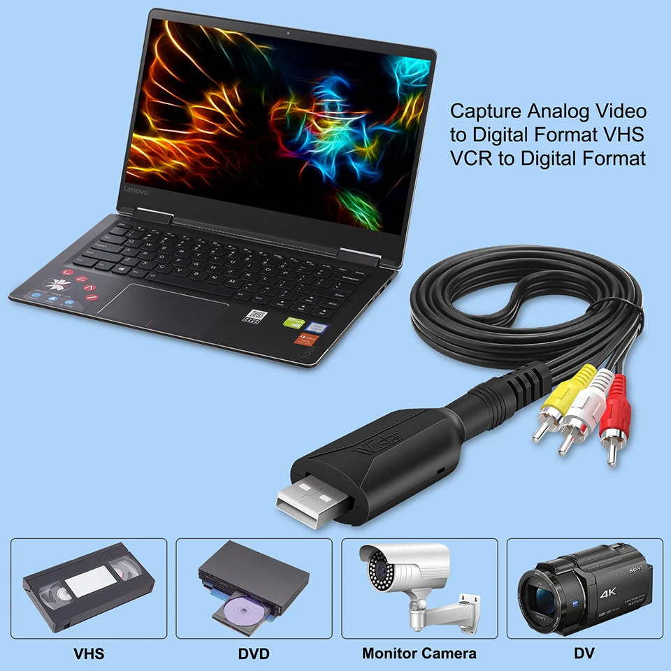 USB Video Capture Card VHS to Digital RCA 2.0 Audio Device Adapter Converter Easy Cap VCR DVR TV for Win7/8/10 |