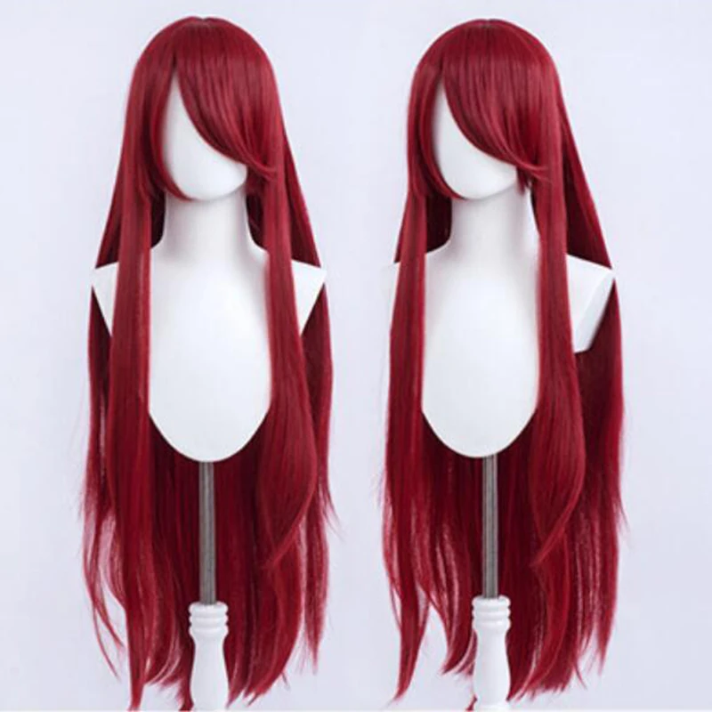 

High Quality Uzumaki Kushina Cosplay 100cm Wig Long Hair Wine Red Heat Synthetic Full Bangs Resistant Wigs + Wig Cap