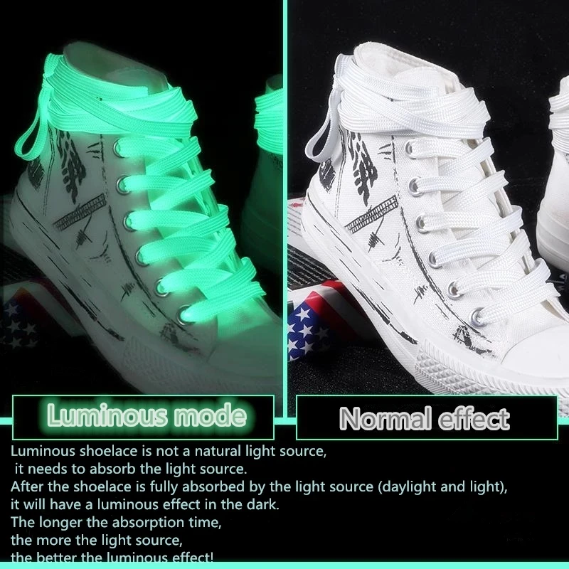 2pcs Luminous Shoelaces for Kid Sneakers Men Women Flat Canvas Sports Shoes Laces Glowing In The Dark Night Reflective Shoelace