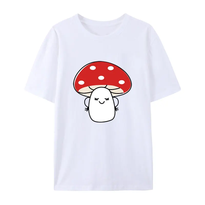 Забавная Милая хлопковая Футболка с веселым улыбающимся грибом аманита кавайная