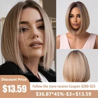 short bob synthetic hair wigs mixed light brown blonde ombre straight wigs for black women afro cosplay party heat resistant