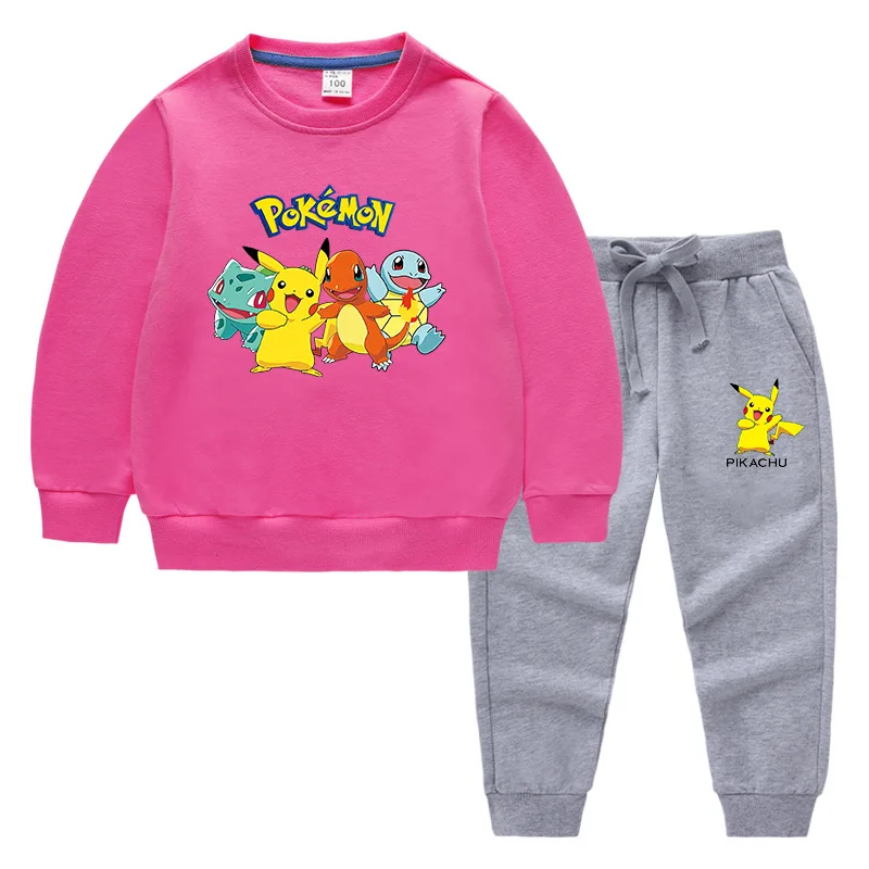 

Anime Pokemon Pikachu Kids Sweater Set Kawaii Round Neck Top Pants Cotton Soft Spring Autumn Winter Casual Two Piece Boys Girls