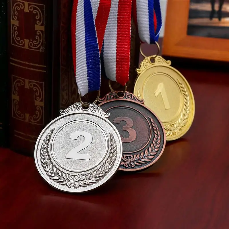 

3PCS Gold Medals For Kids Metal Award Medals With Neck Ribbon Gold Silver Bronze For Sports Academics Competition Diameter 5.1CM