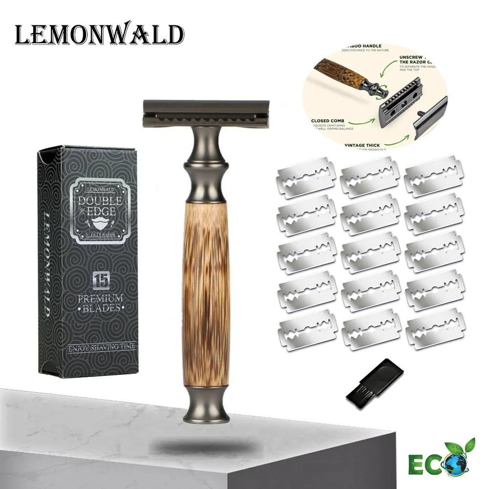 LEMONWALD Men Manual Straight Razors Natural Bamboo Handle Double Sided Shaving Old Fashion Razor Gift Box Custom Packaging | Красота и