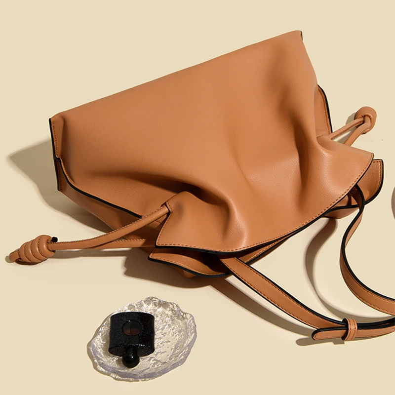 Роскошная кожаная сумка-Кроссбоди карамельного цвета плиссированная сумка в