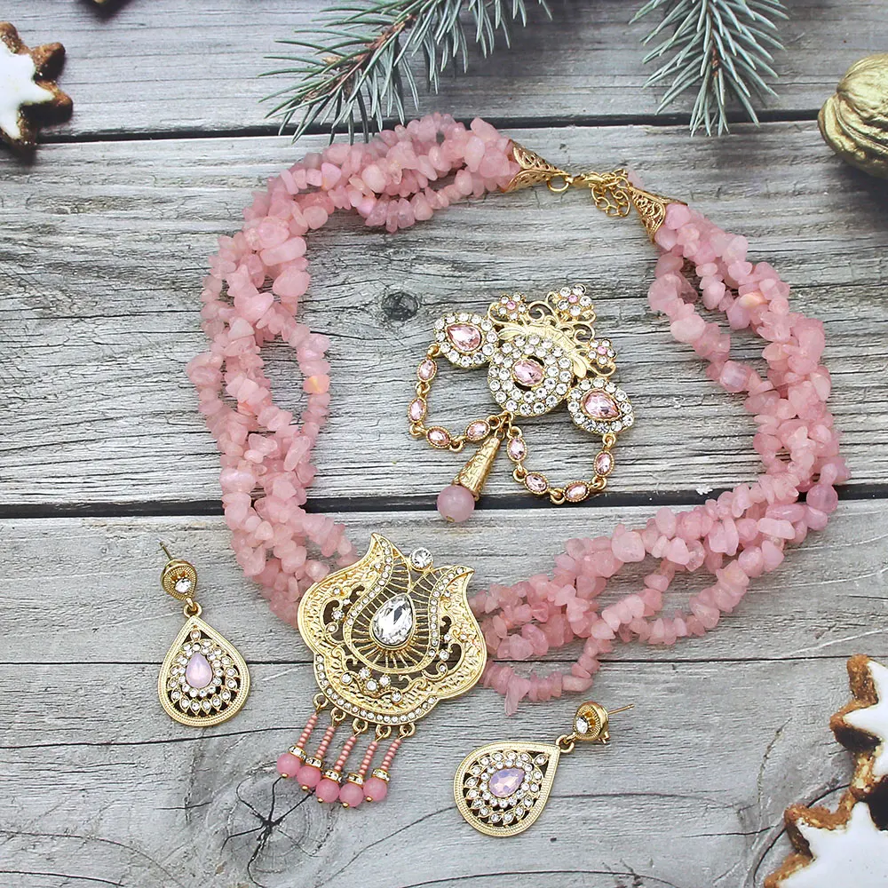 Sunspicems розовый кристалл Марокко ювелирный набор натуральный камень бусы колье