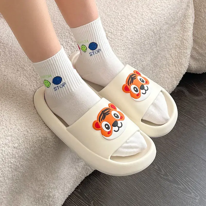 Slippers Summer Girls Thick Bottom Cartoon Tiger Shoes Home Indoor Bath Non-slip Couple Slippers Men Shoes Women