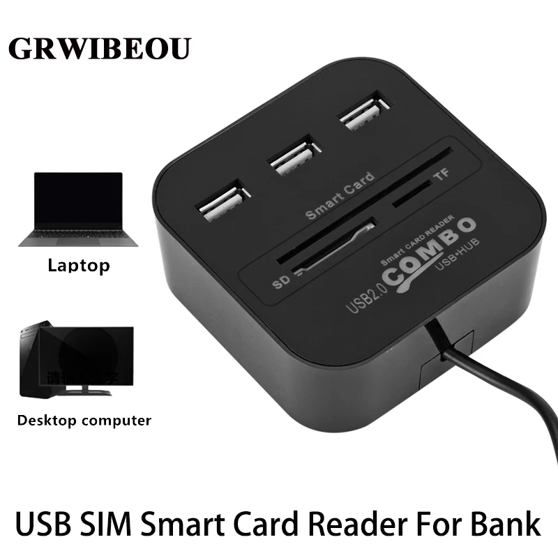 

GRWIBEOU All in 1 USB SIM Smart Card Reader For Bank Card IC/ID EMV SD TF 3USB HUB MMC USB-CCID ISO 7816 CACDNIEATM IC SIMSDTF