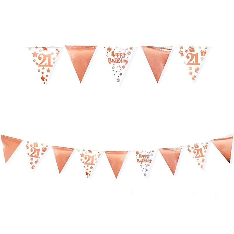 

Rose Gold White 21st Happy Birthday Party Banners Foil Rose Gold Star Star Print Bunting Finally Legal 21st Birthday Decorations