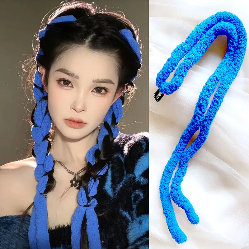 

Dirty Braid Blue Hair Clip Coarse Plush Knitting Rope Female with Double Fried Dough Twist Braids Braiding Headdress Hair