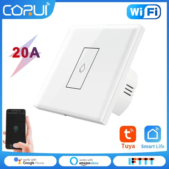 

Переключатель водонагревателя CORUI TUYA 20A, умный сенсорный настенный выключатель с Wi-Fi, таймером и дистанционным управлением, работает с Google Home и Alexa
