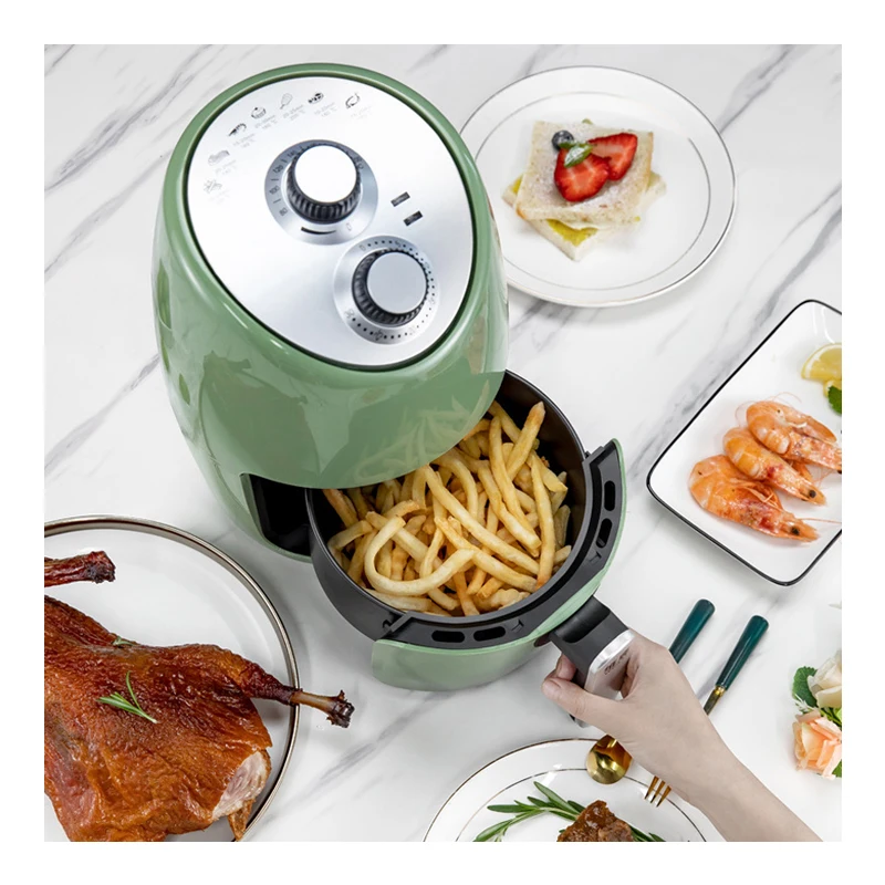

Mini Air Fryer Household Smoke-free French Fries Machine Fryer 2.6L Electric PFA Round Green Making Food Maxky Kitchen 1000 220