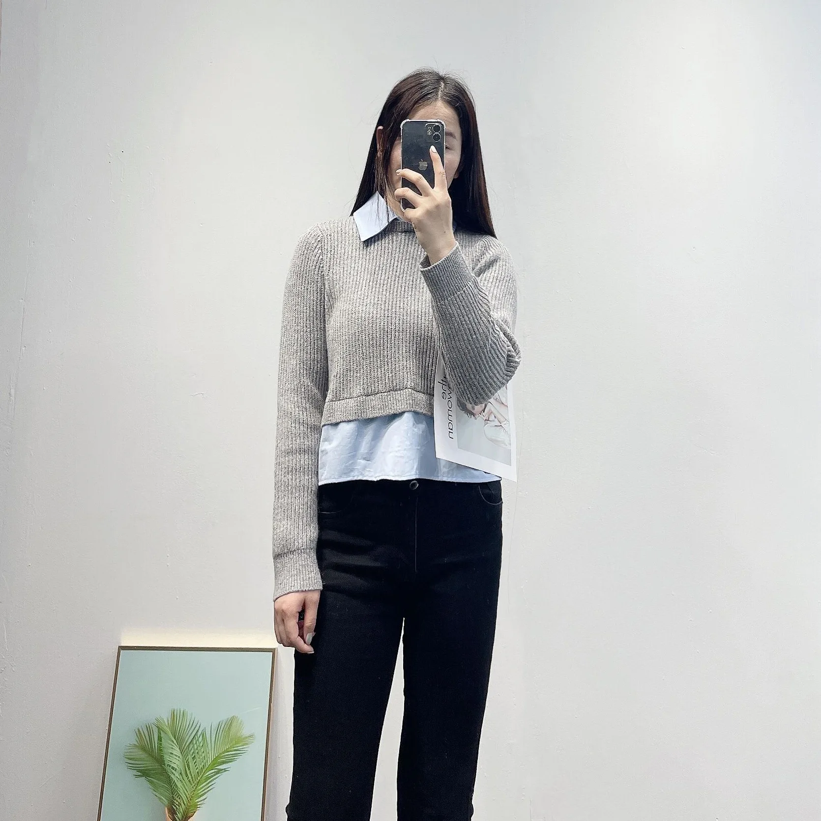 

Knitting Patchwork Fashion Women Sweater Full Sleeves Turn-Down Neck Full Sleeves Winter Pullovers Jumpers