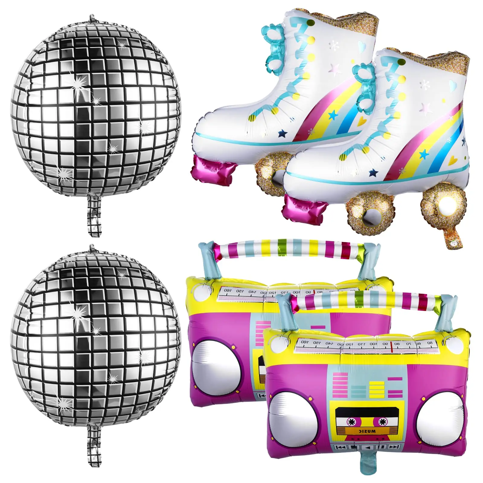 6Pcs/Set Disco Ball Balloons 4D 22 Inch Foil Balloon 80s 90s Retro Radio  Disco Dance Hip Hop Theme Birthday Party Decorations