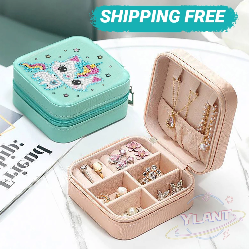 

DIY Diamond Painting Jewelry Organizer Special Shape Diamond Jewelry Case Boxes Leather Storage Organizer Earring Holder Gifts