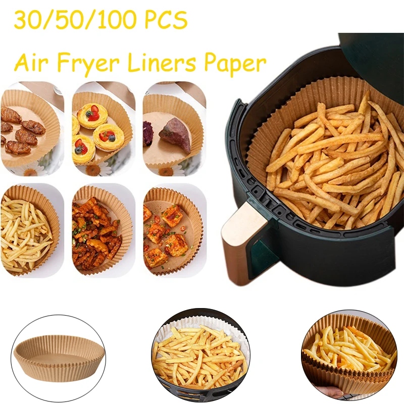 

30/50 Air Fryer Steamer Liners Paper Perforated Wood Pulp Non-Stick Steaming Basket Mat For Plate Food Oven Kitchen Pan Pad