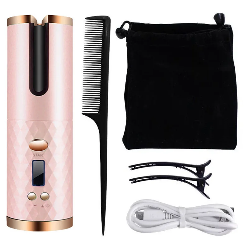 

Портативная Автоматическая вращающаяся керамическая плойка для волос с зарядкой от USB, автоматическая беспроводная Плойка для волос для женщин, инструмент для укладки волос