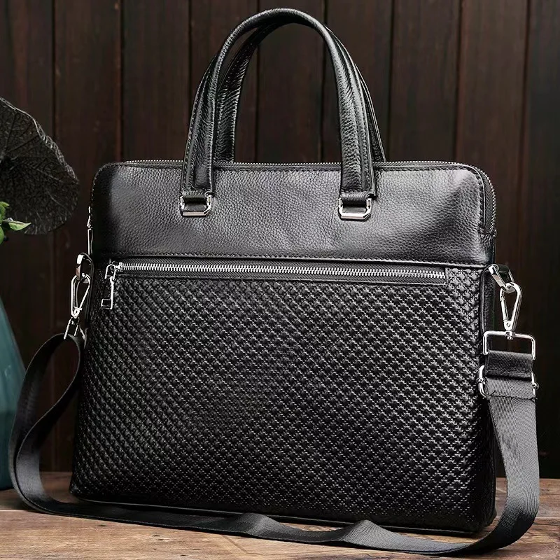 New Business Men Executive Briefcase With Zipper Leather Handbag For Documents Luxury Shoulder Messenger Bag Male Laptop Bag