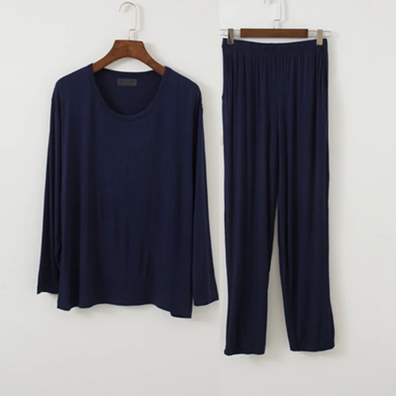 

Plus Size 8XL 150KG spring summer Long Sleeve Men Pajamas Sets Solid Color O Neck Modal Home Wear Large Top and Pants