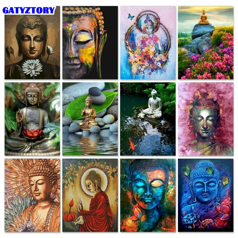 

GATYZTORY Frame Paint By Number For Adults Buddha Landscape Picture By Numbers Acrylic Paint On Canvas Modern Wall Home Decor