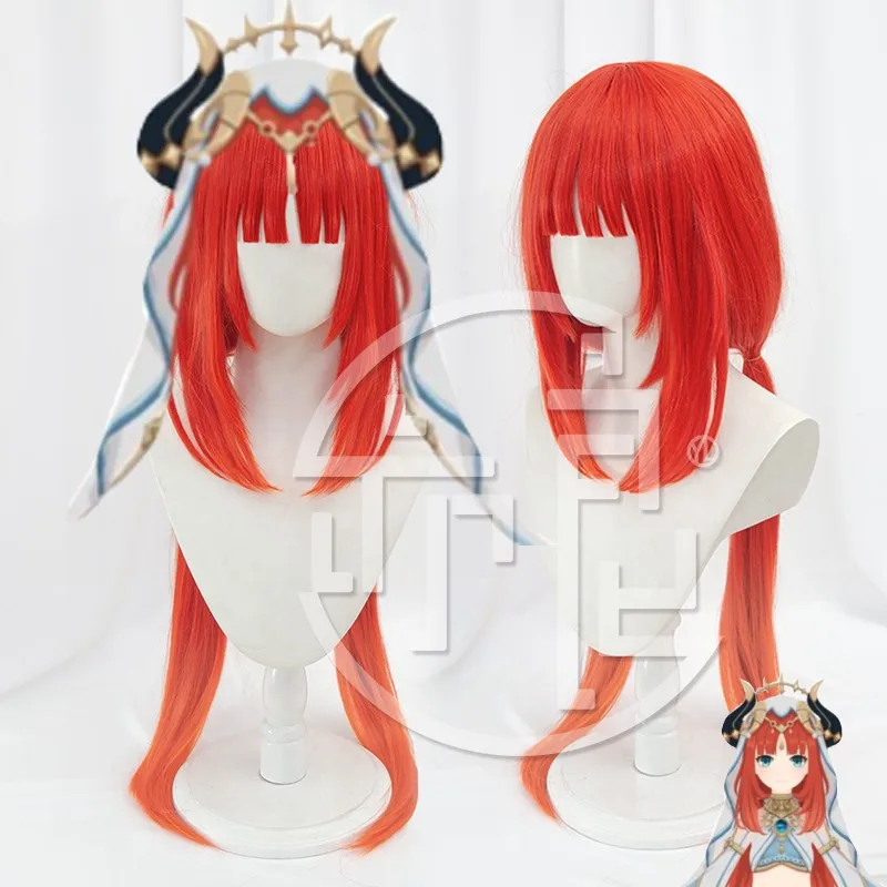 

Парик для косплея Nilou из аниме Genshin Impact длиной 95 см, прямой красный парик для косплея, головные уборы, женские термостойкие синтетические пар...