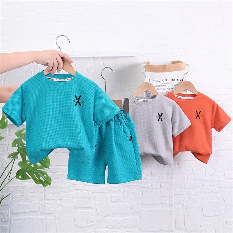 

Kids Casual Clothing Set 2023 New Baby Boy Girl Summer Short Sleeve Suit Letter Embroidery Toddler 2Pcs Outfits Children Clothes