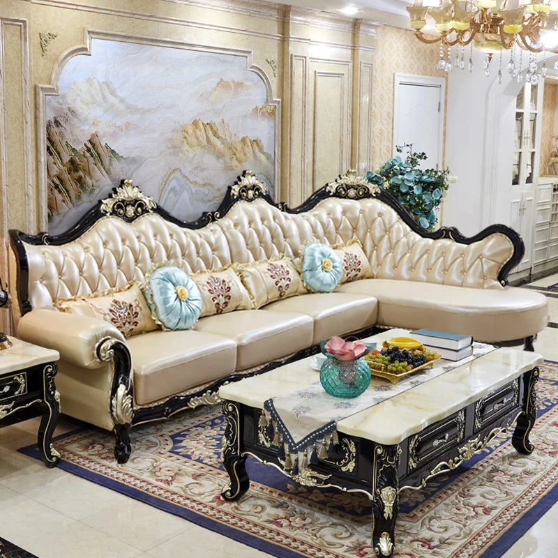 

CJ European style leather sofa luxury neoclassical small family living room corner sofa combination villa American furniture