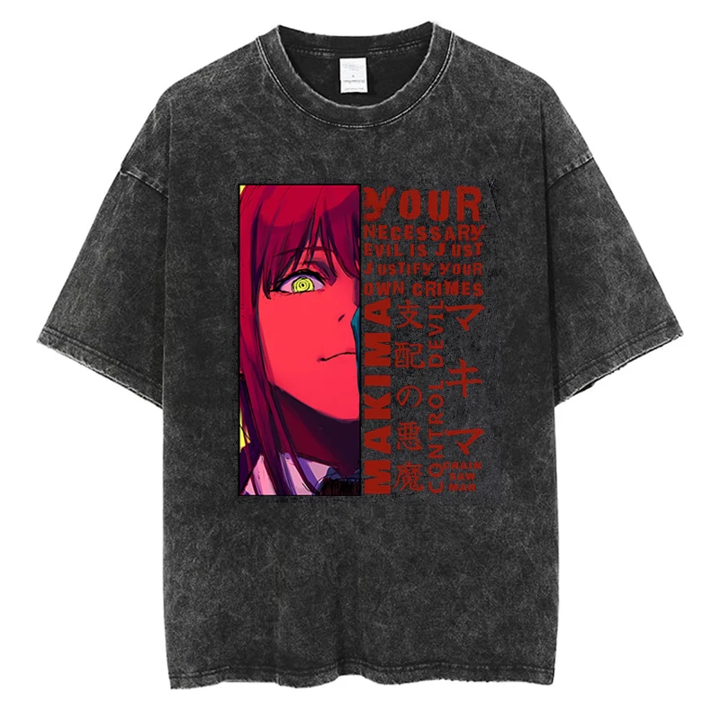 

Streetwear Harajuku Clothes Washed Cotton Tshirt Hip Hop Tees Y2k Clothes Chainsaw Man T-shirt Black Oversized T Shirt Women