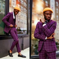 Purple Plaid Wedding Tuxedos Classic Fit Outfits Custom Made Check Party Prom Blazer Formal Wear 3 Pieces