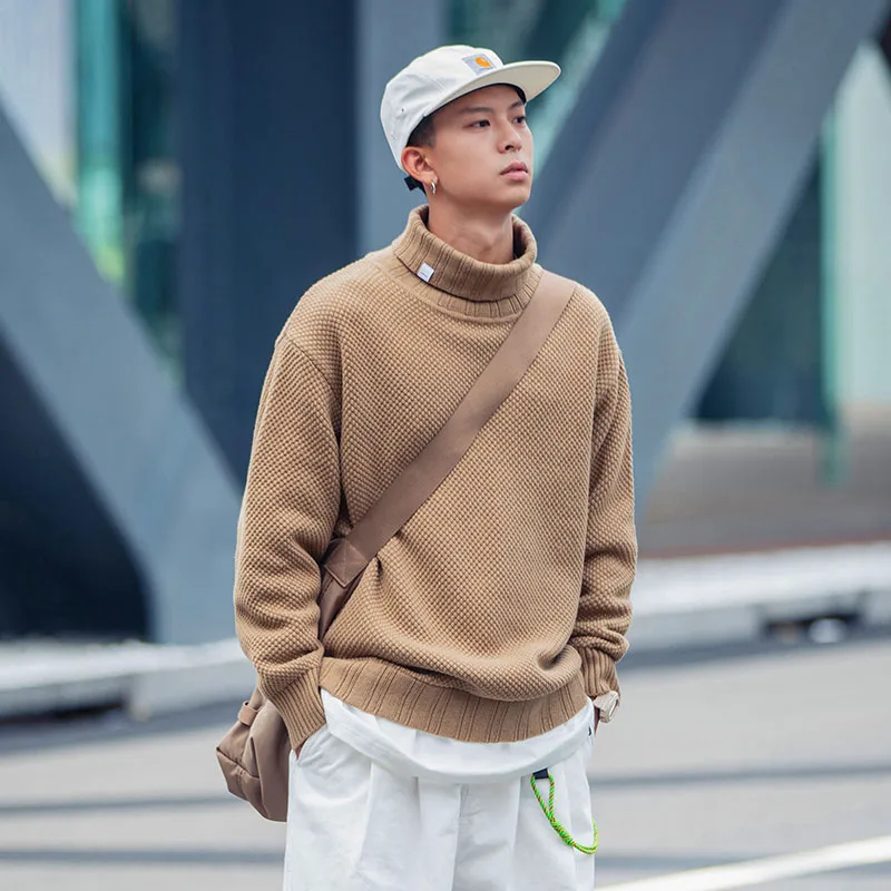 

Осенне-зимняя уличная одежда Cityboy, модная водолазка, Мужская винтажная свободная повседневная женская трикотажная одежда, свитер, пальто