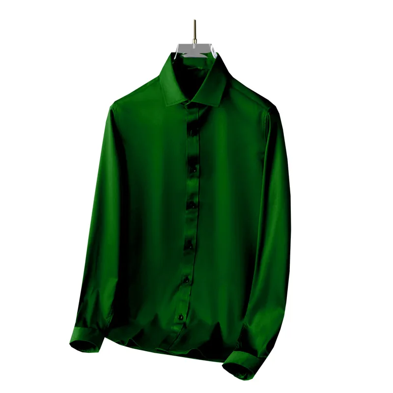 Атласная триацетатная мужская рубашка с длинными рукавами на весну и лето