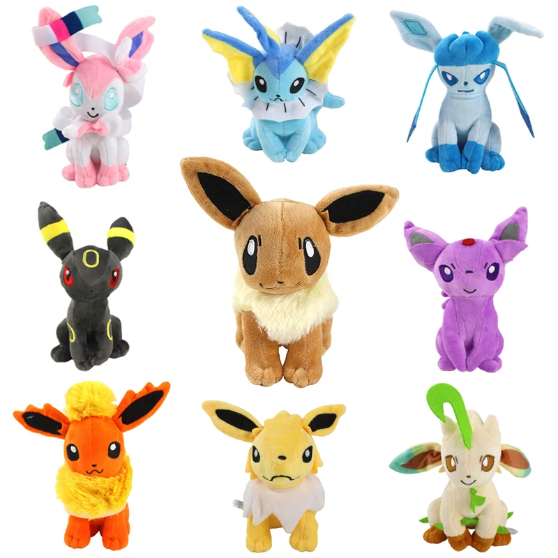 

9 видов стилей 17-25 см аниме Покемон Eevee Семья Плюшевые Vaporeon Jolteon Flareon зеркаon Umbreon Leafeon Ice мягкие игрушки куклы
