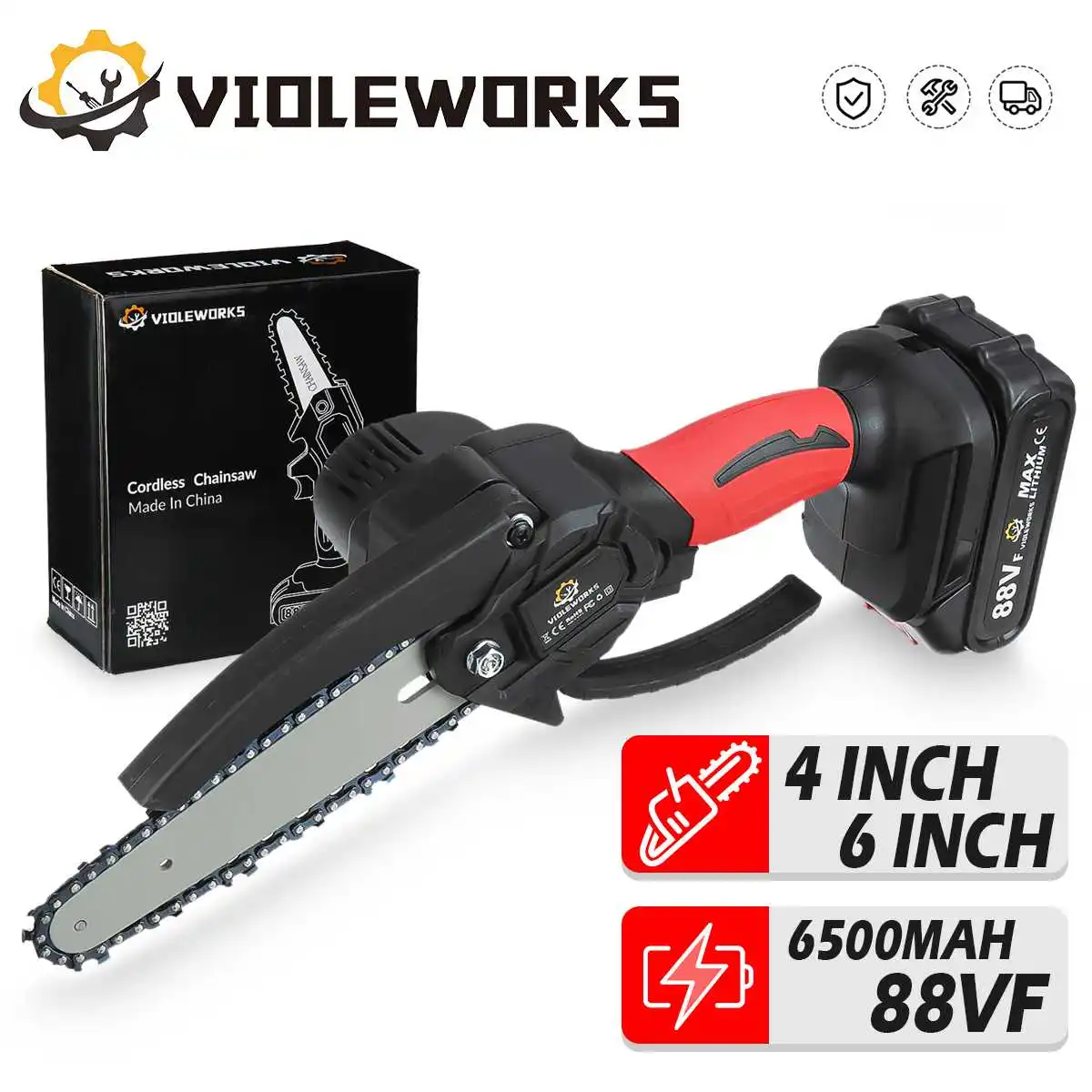 4/6 Inch 18V Electric Saw Chainsaw with 1/2pcs Li-ion Battery 1200W Woodworking Cutter Pruning Tool for Makita 18V Battery