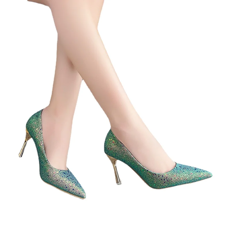

Новинка весна-осень 2023, модные яркие односторонние удобные туфли без застежки на высоком каблуке, женские удобные туфли