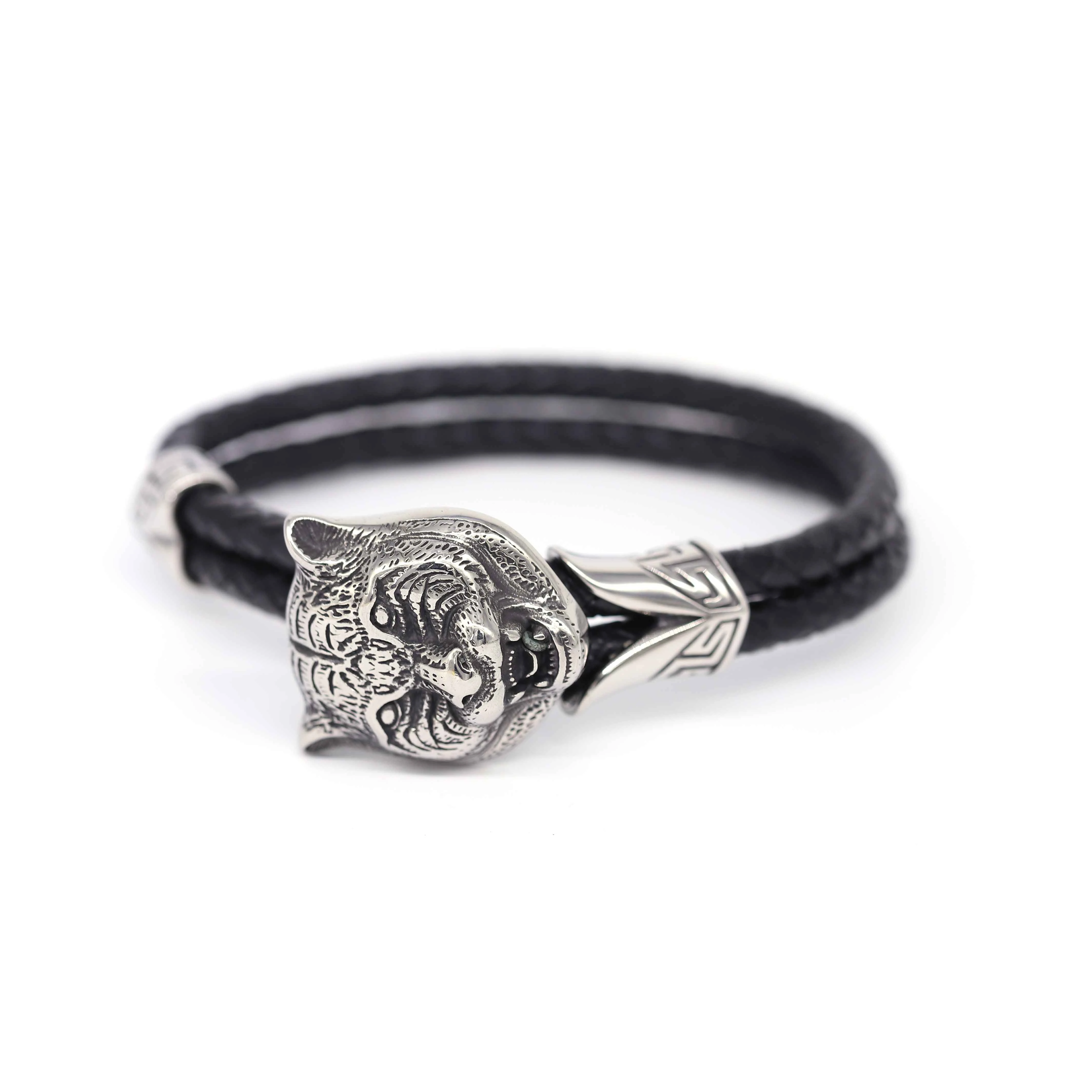 

Fashion Jewelry Bracelets 12mm Black Braided Animal Head Vintage Leather Viking Stainless Steel Bracelet Punk Bracelet Me