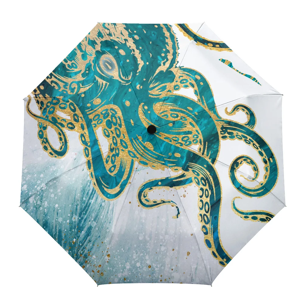 

Octopus Watercolor Fully-automatic Umbrella for Outdoor Kids Adults Printed Umbrella Foldable Eight Strand Umbrella