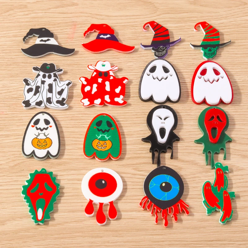 

10pcs Cartoon Resin Halloween Ghost Hat Charms Pendants for Jewelry Making Earrings Necklace DIY Handmade Keychain Crafts Supply