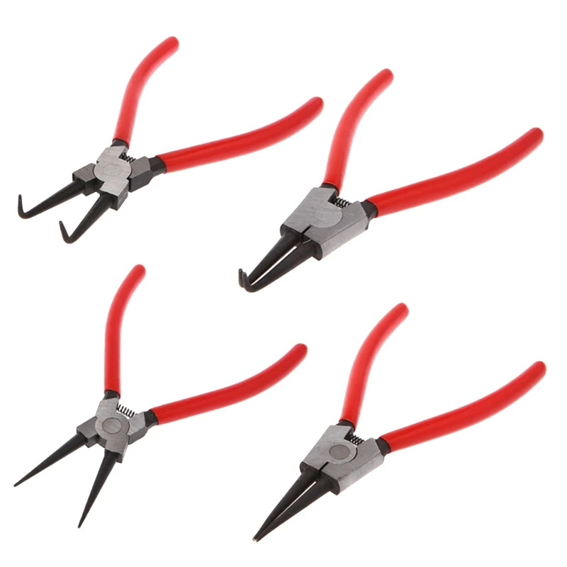 

4Piece Internal External Curved Pliers 7In In External Pliers Retaining Clips Red