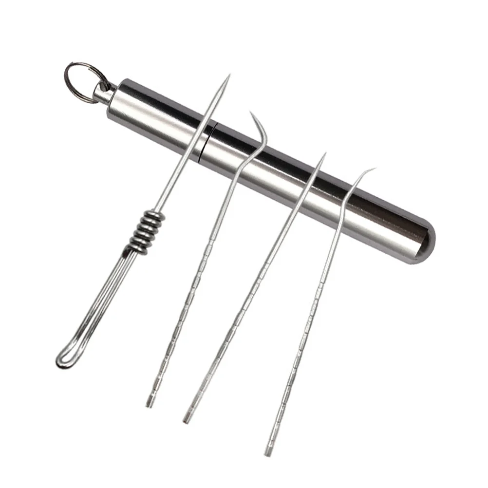 

Toothpick Tooth Holder Reusable Stainless Set Pocket Cleaning Steel Metal Accessory Toothpicks Keychain Care Stick Tube Aluminum