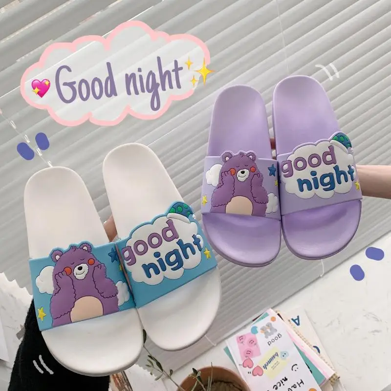 

Summer Women Slippers Soft Platform Bathroom Slides Home Cartoon Bear Unisex EVA Female Non-Slip Beach Sandals Cloud Slippers