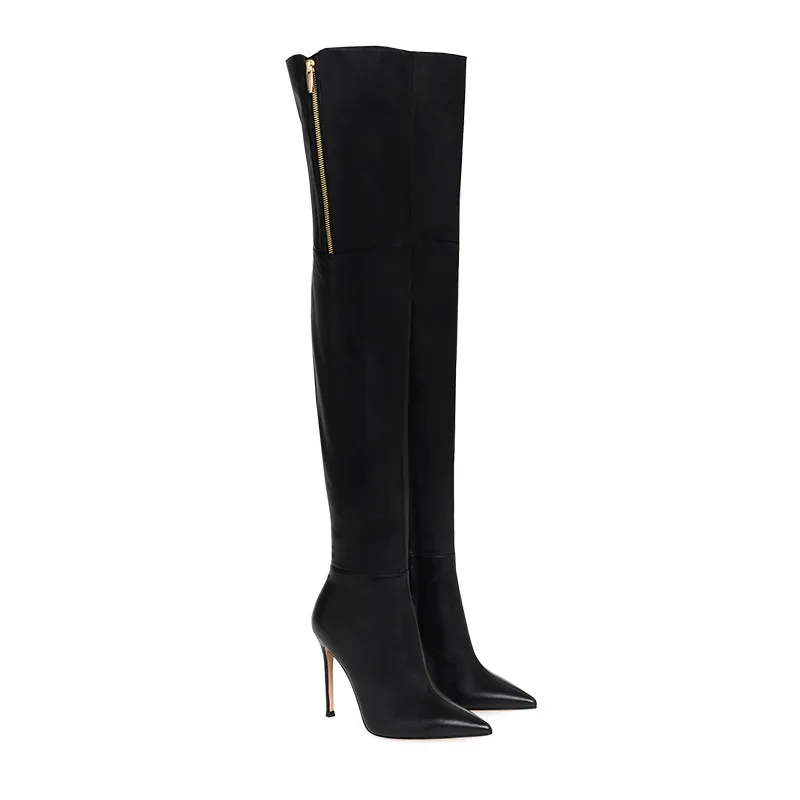 

High Heel Black Boots Sexy Shoes For Women Solid Color Zapatos Mujer Side Zipper Knee Botas Pointed Toe Slim Thigh Boots