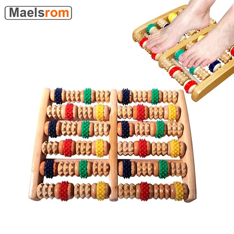 

Массажер для ног шиацу, деревянный Шиацу-ролик для лечения акупрессуры, снятия боли и снятия стресса, 6 рядов