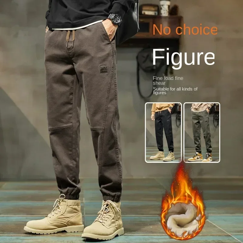 

Add Fleece and Thick Bunched Feet Overalls Long Pants Men 2023 Autumn and Winter New Loose All Fashion Casual Pants Men