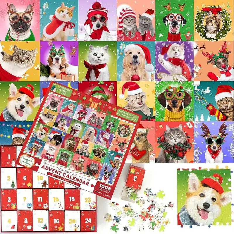

Календарь для нового года с милыми собаками, календарь с обратным отсчетом на 24 дня, пазлы, Подарочная коробка для детей, любимых собак, рождественские подарки